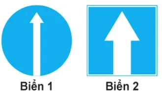 Hai biển nền xanh có mũi tên trắng chỉ thẳng lên: biển 1 hình tròn, biển 2 hình vuông.