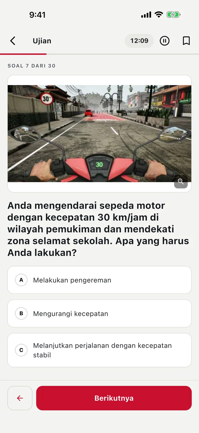 Soal simulasi ujian dalam bahasa Indonesia, dengan gambar dan penghitung waktu yang berjalan.
